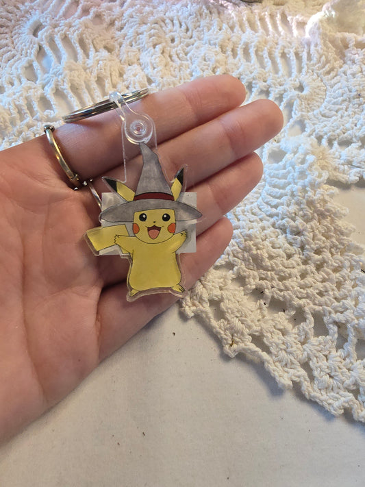 Pokemon Inspired Pikachu with Witch Hat Keychain