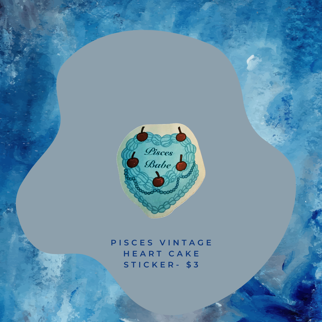 Pisces Babe Vintage Heart Cake Sticker