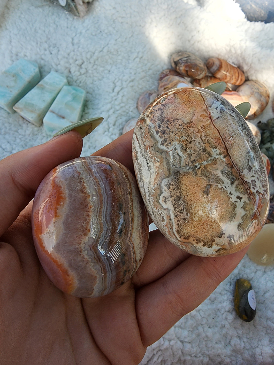 Crazy Lace Agate Palm Stone